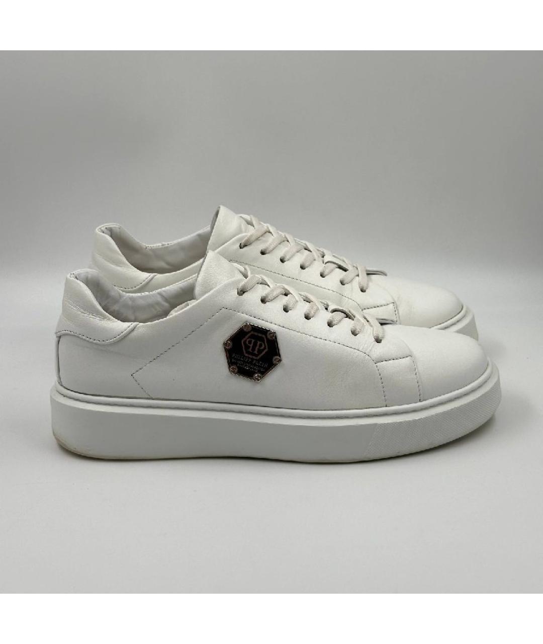 PHILIPP PLEIN Белые кожаные низкие кроссовки / кеды, фото 3