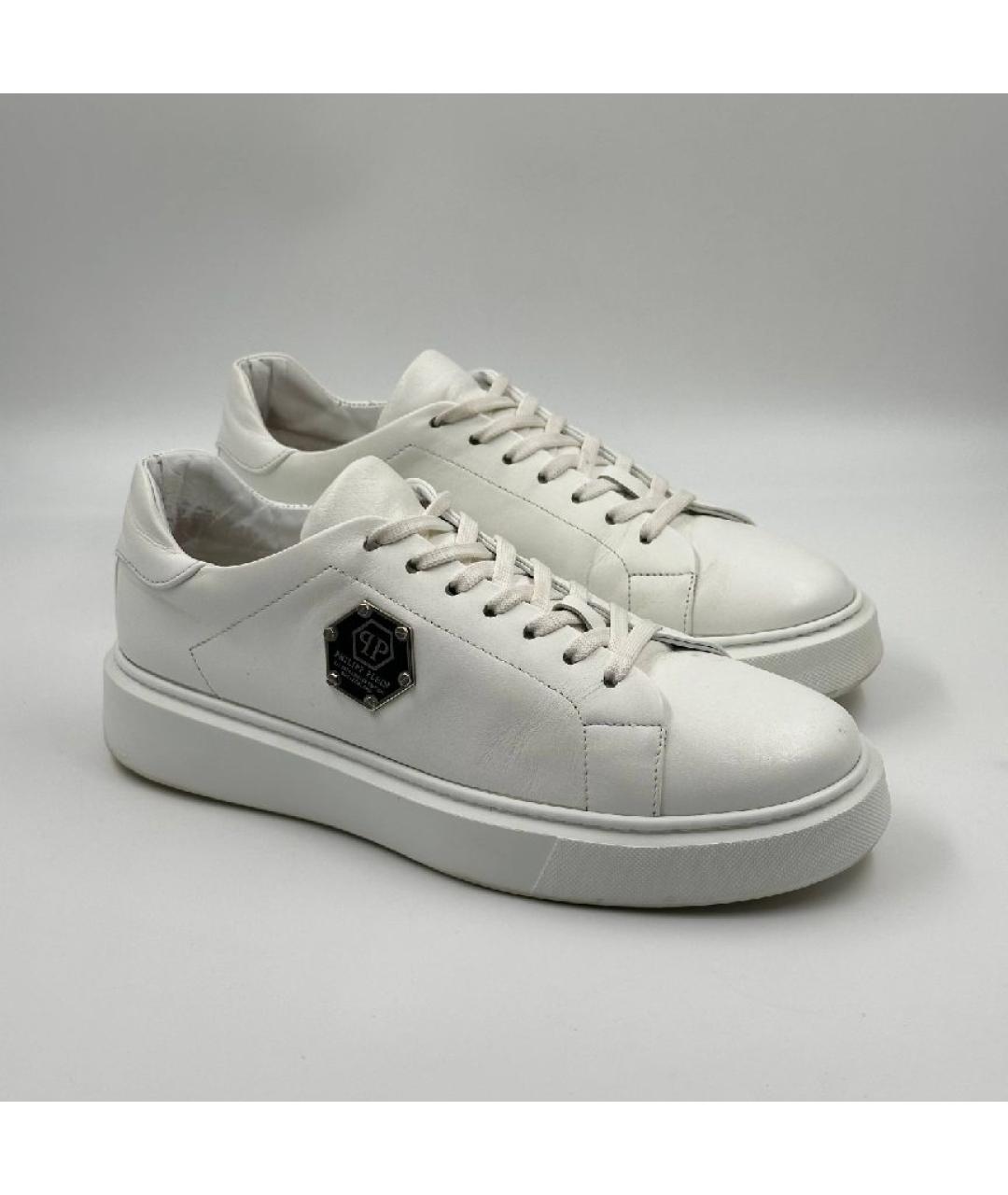 PHILIPP PLEIN Белые кожаные низкие кроссовки / кеды, фото 6