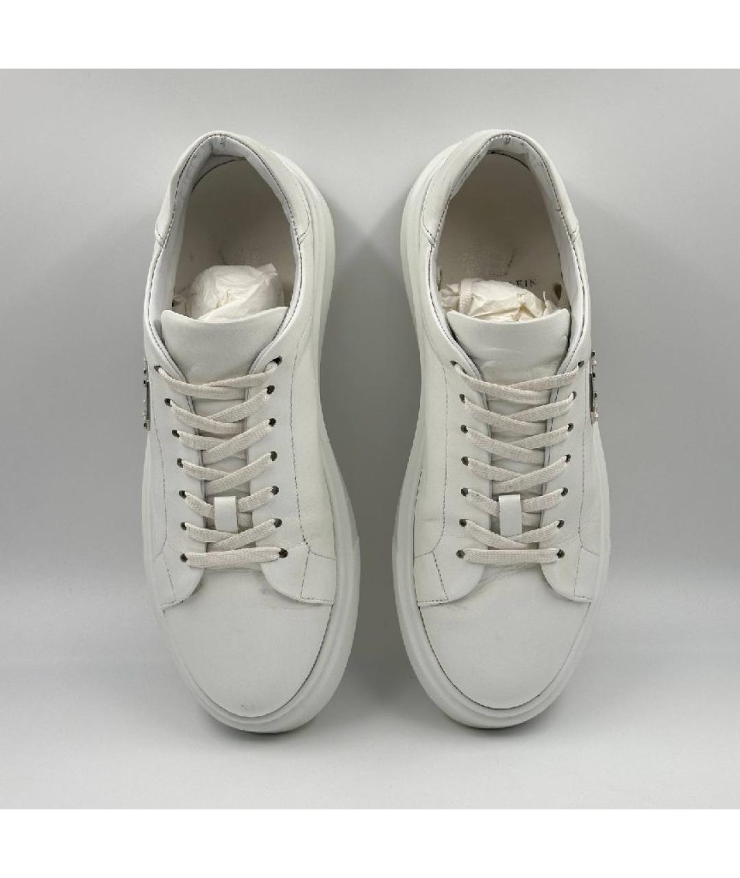 PHILIPP PLEIN Белые кожаные низкие кроссовки / кеды, фото 2