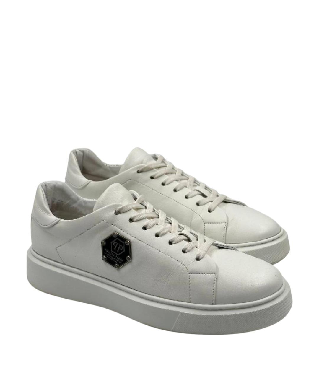 PHILIPP PLEIN Белые кожаные низкие кроссовки / кеды, фото 1