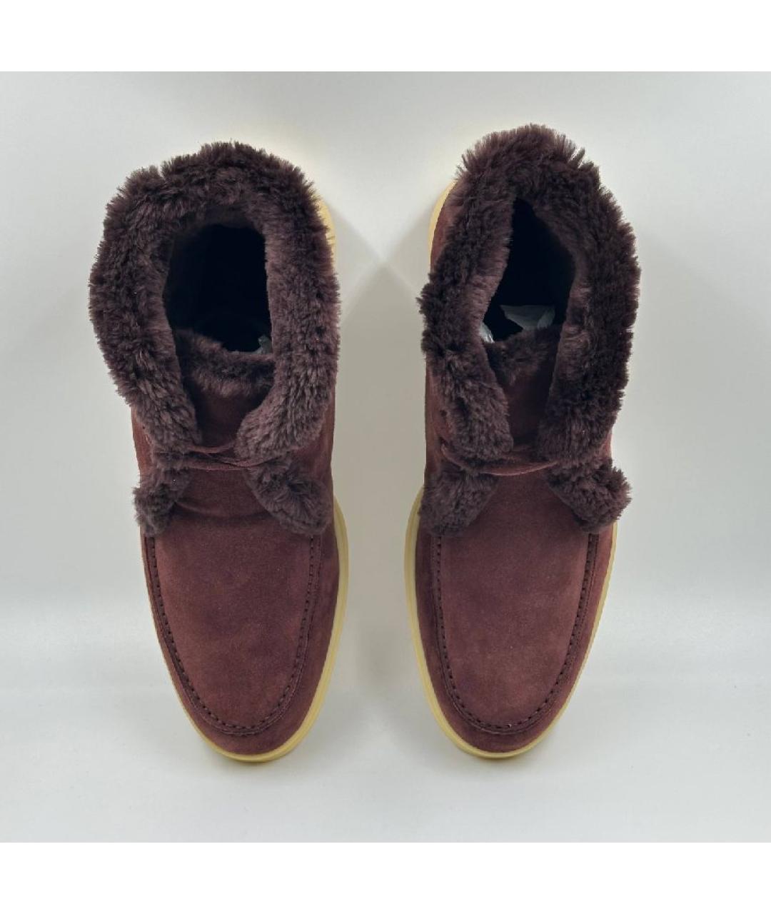 LORO PIANA Бордовые замшевые высокие ботинки, фото 3