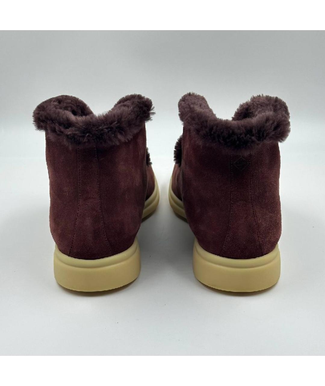 LORO PIANA Бордовые замшевые высокие ботинки, фото 5