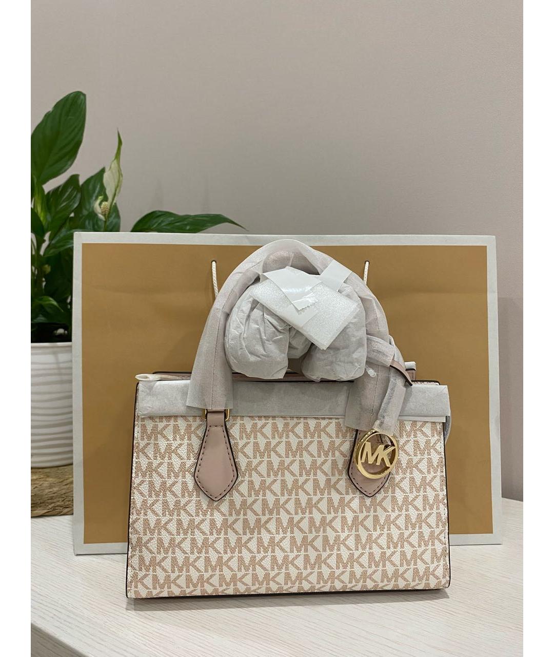 MICHAEL KORS Бежевая сумка с короткими ручками из искусственной кожи, фото 2