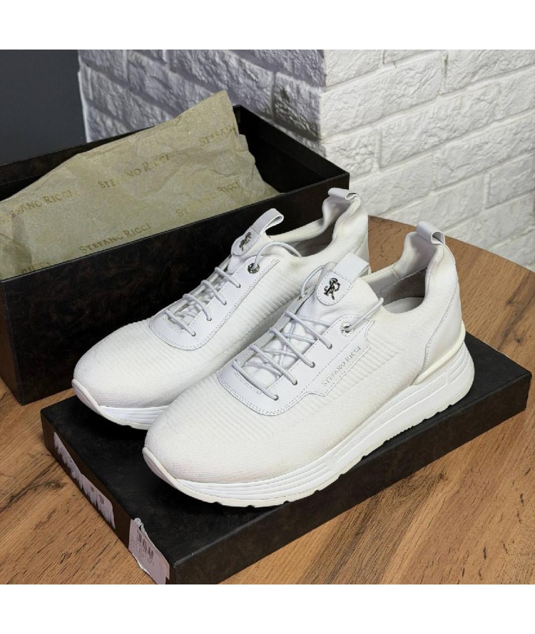 STEFANO RICCI Белые текстильные низкие кроссовки / кеды, фото 6
