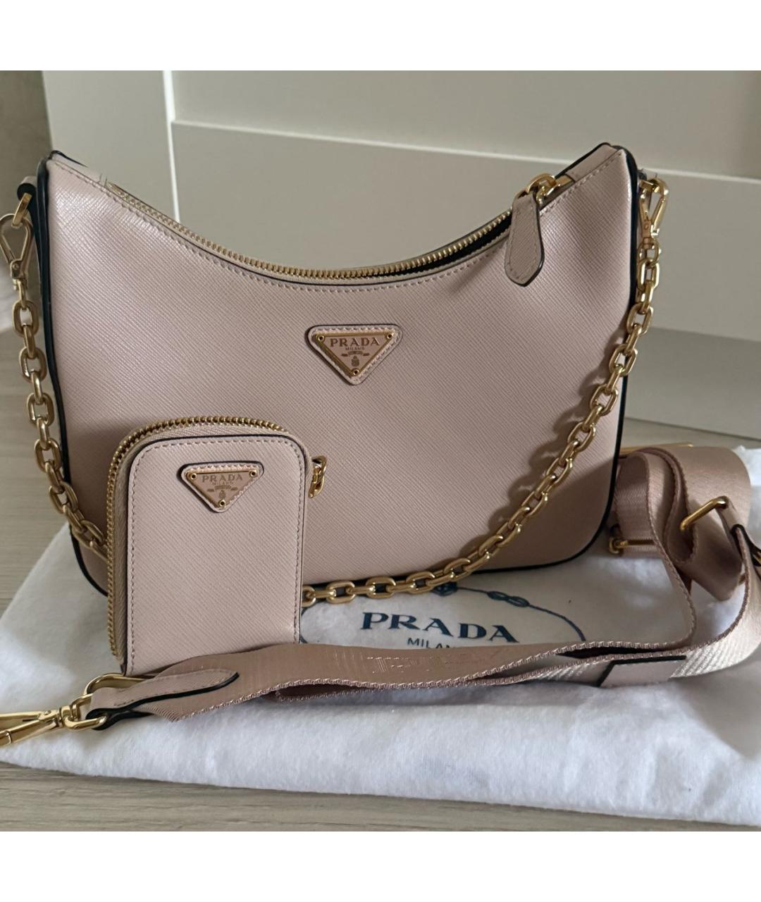 PRADA Бежевая кожаная сумка через плечо, фото 9