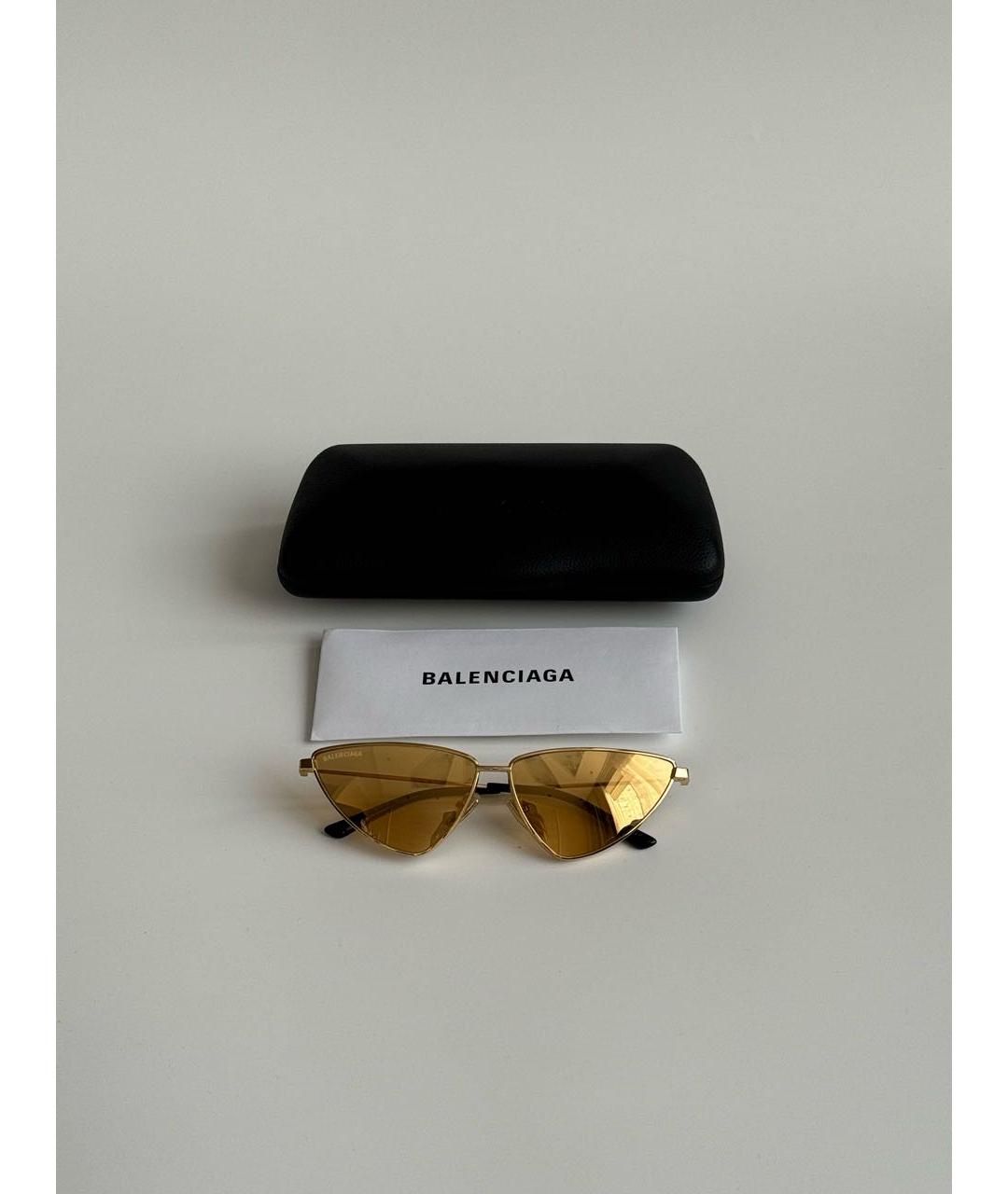 BALENCIAGA Золотые металлические солнцезащитные очки, фото 2