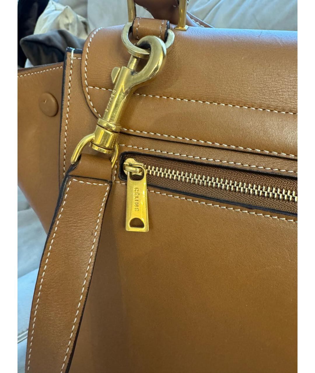 CELINE Коричневая кожаная сумка с короткими ручками, фото 8
