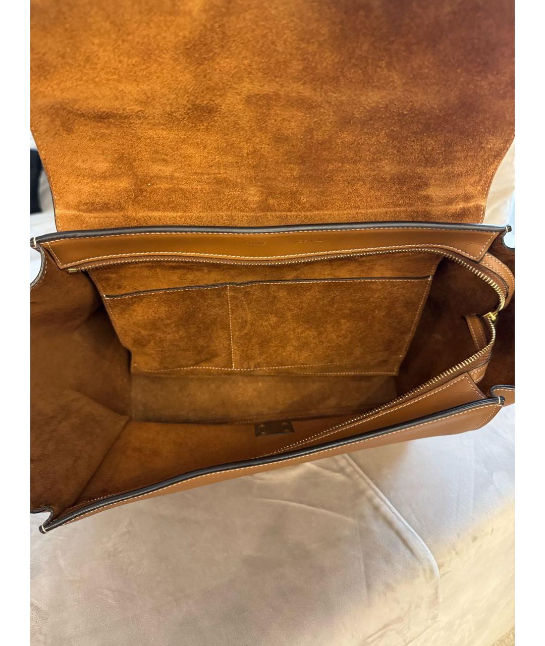 CELINE Коричневая кожаная сумка с короткими ручками, фото 4