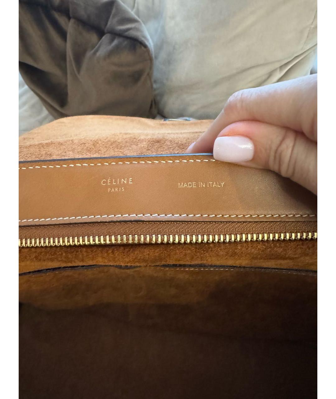 CELINE Коричневая кожаная сумка с короткими ручками, фото 6