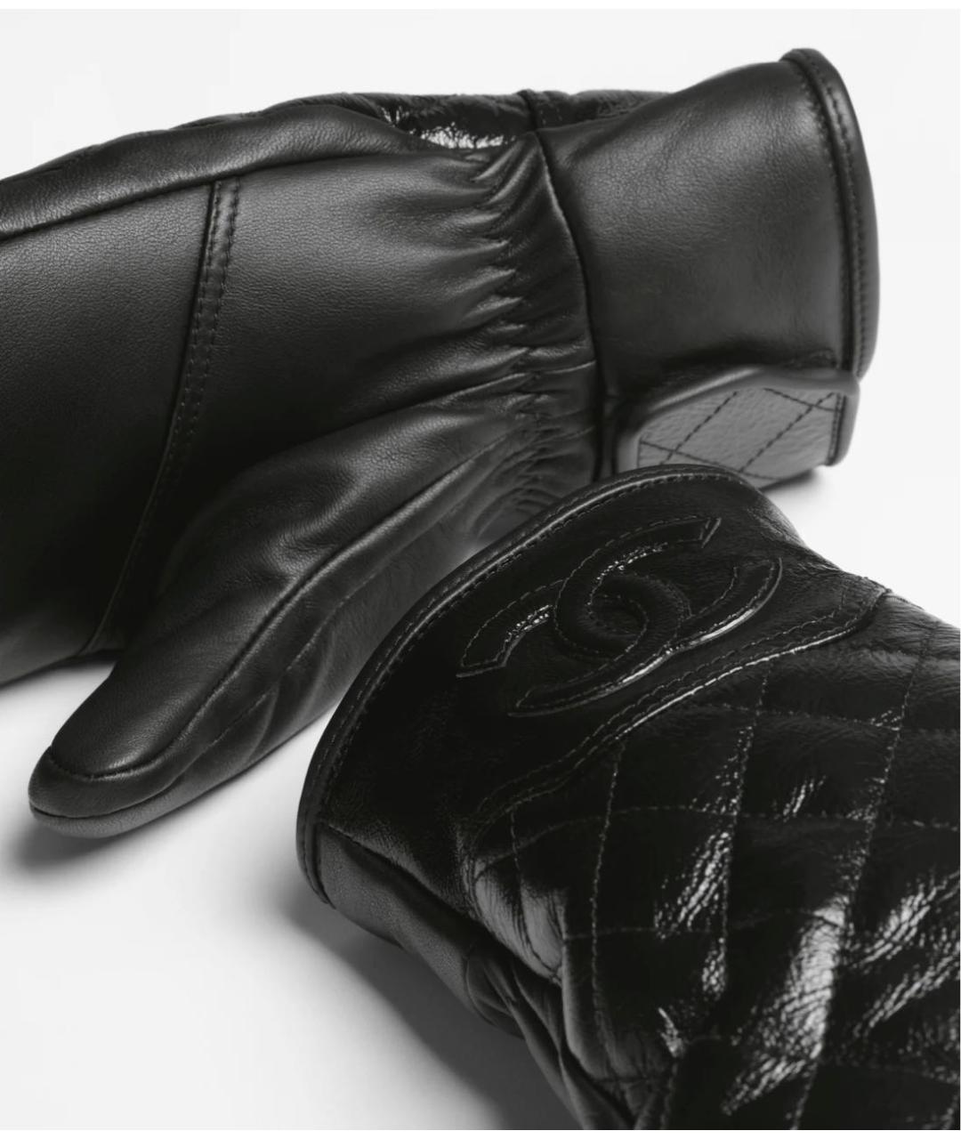 CHANEL Черные кожаные варежки, фото 2