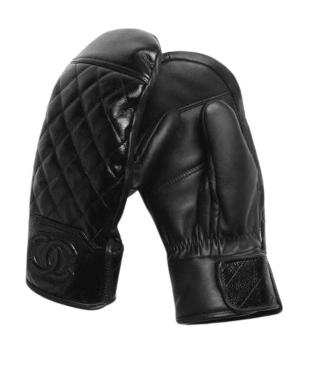 CHANEL Черные кожаные варежки, фото 1