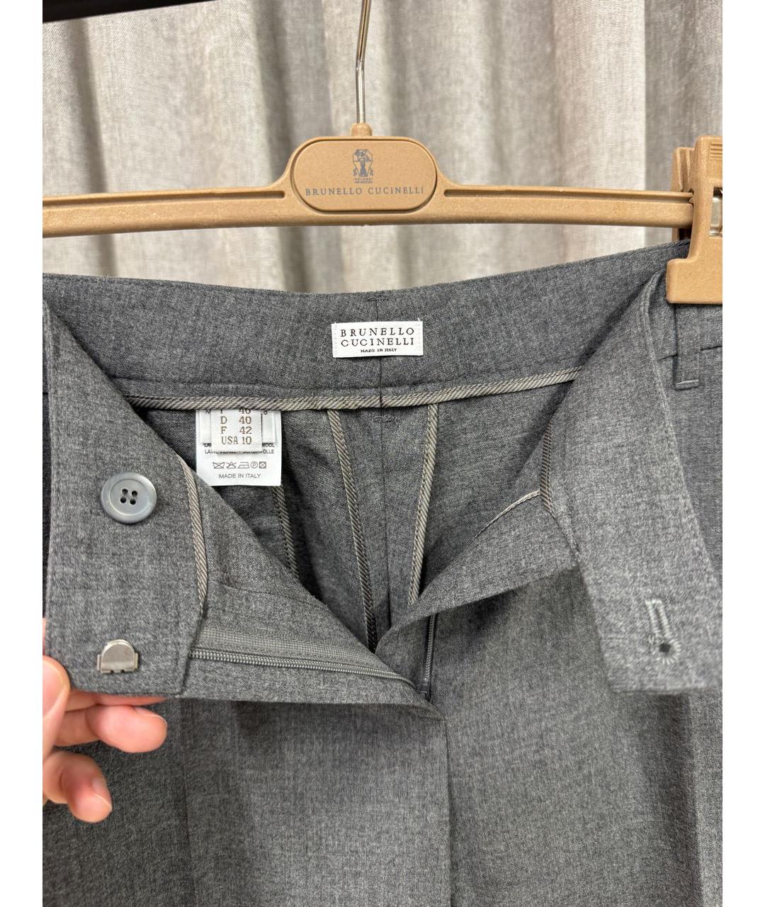 BRUNELLO CUCINELLI Серые шерстяные брюки широкие, фото 3