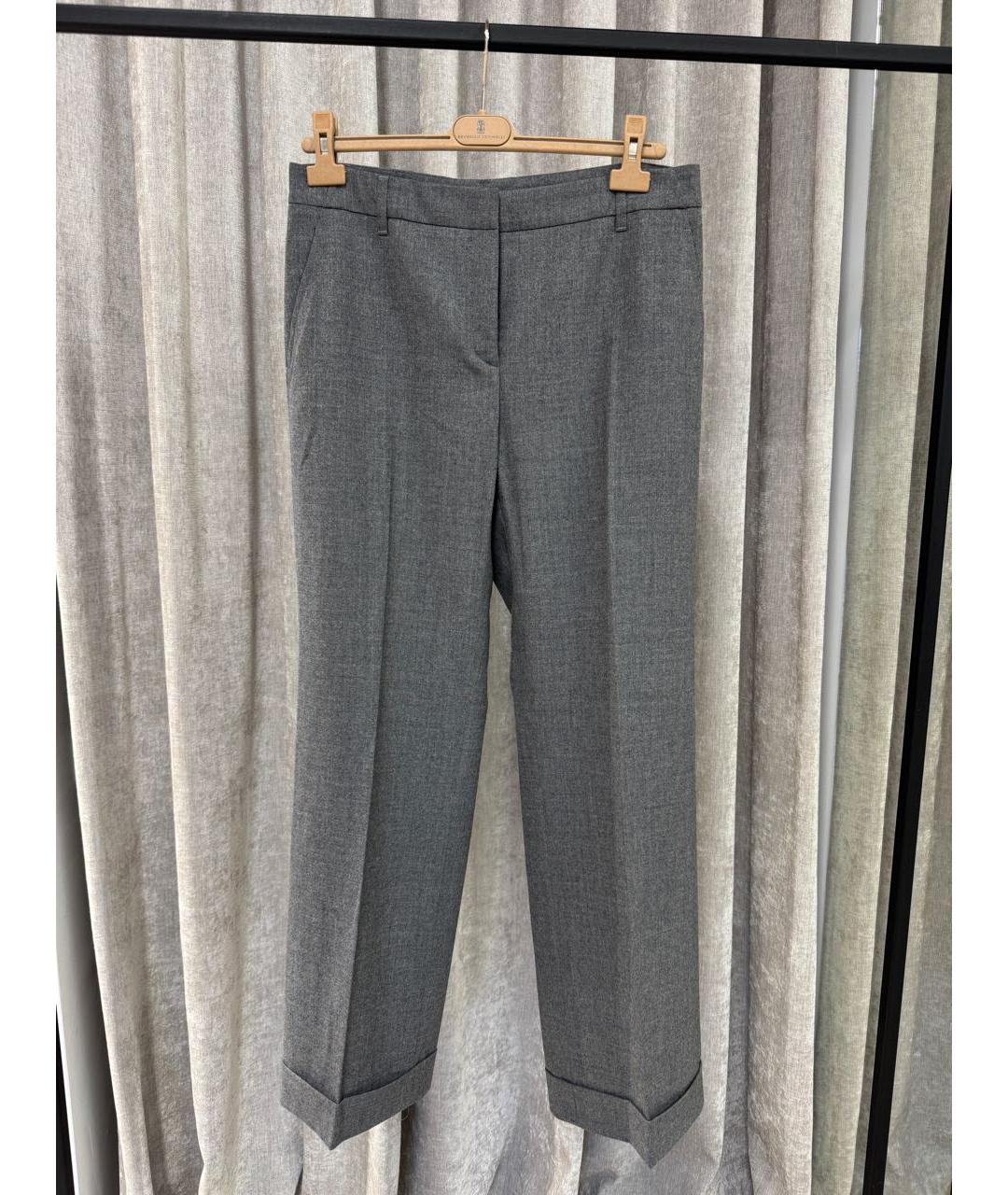 BRUNELLO CUCINELLI Серые шерстяные брюки широкие, фото 5