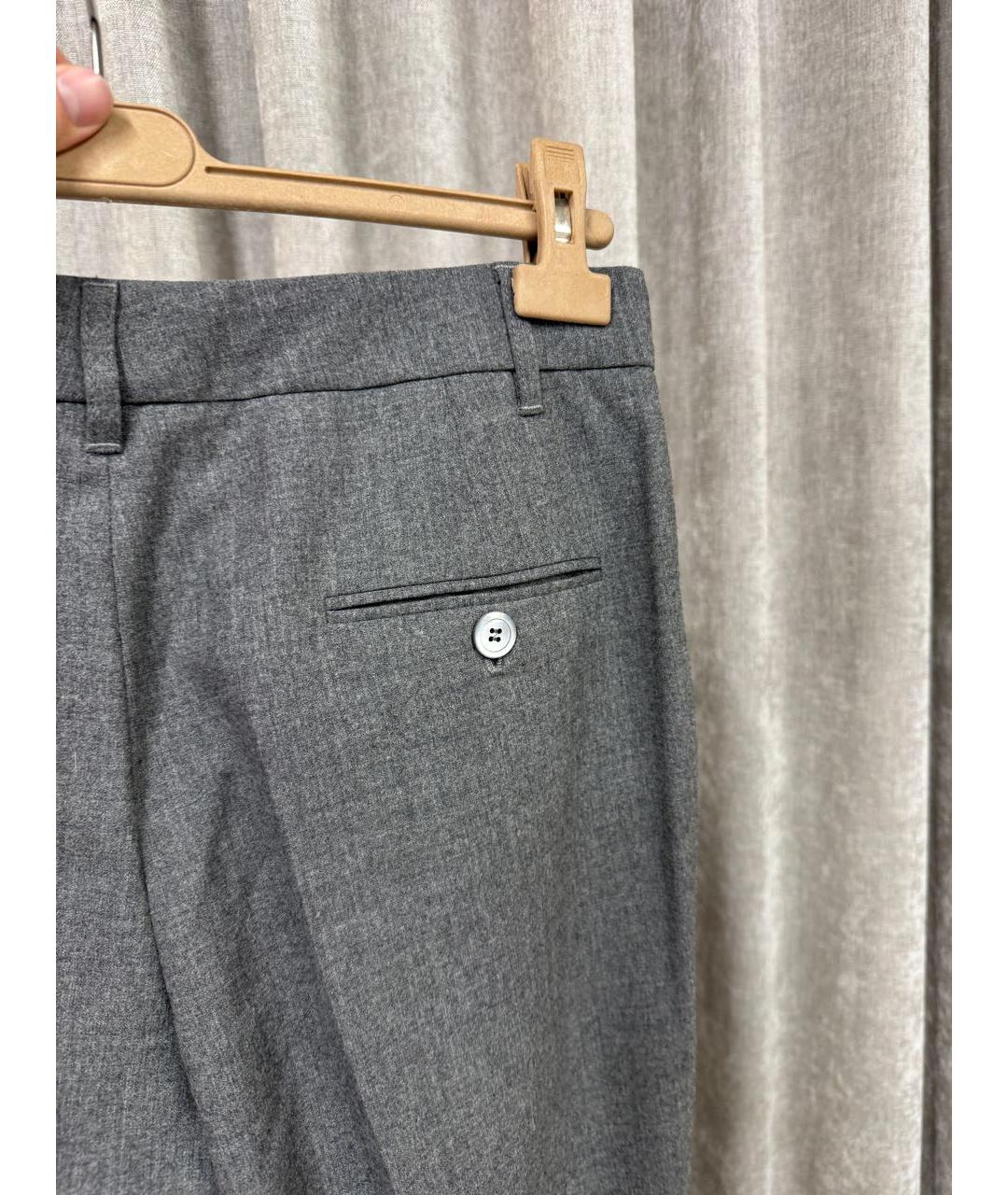 BRUNELLO CUCINELLI Серые шерстяные брюки широкие, фото 4