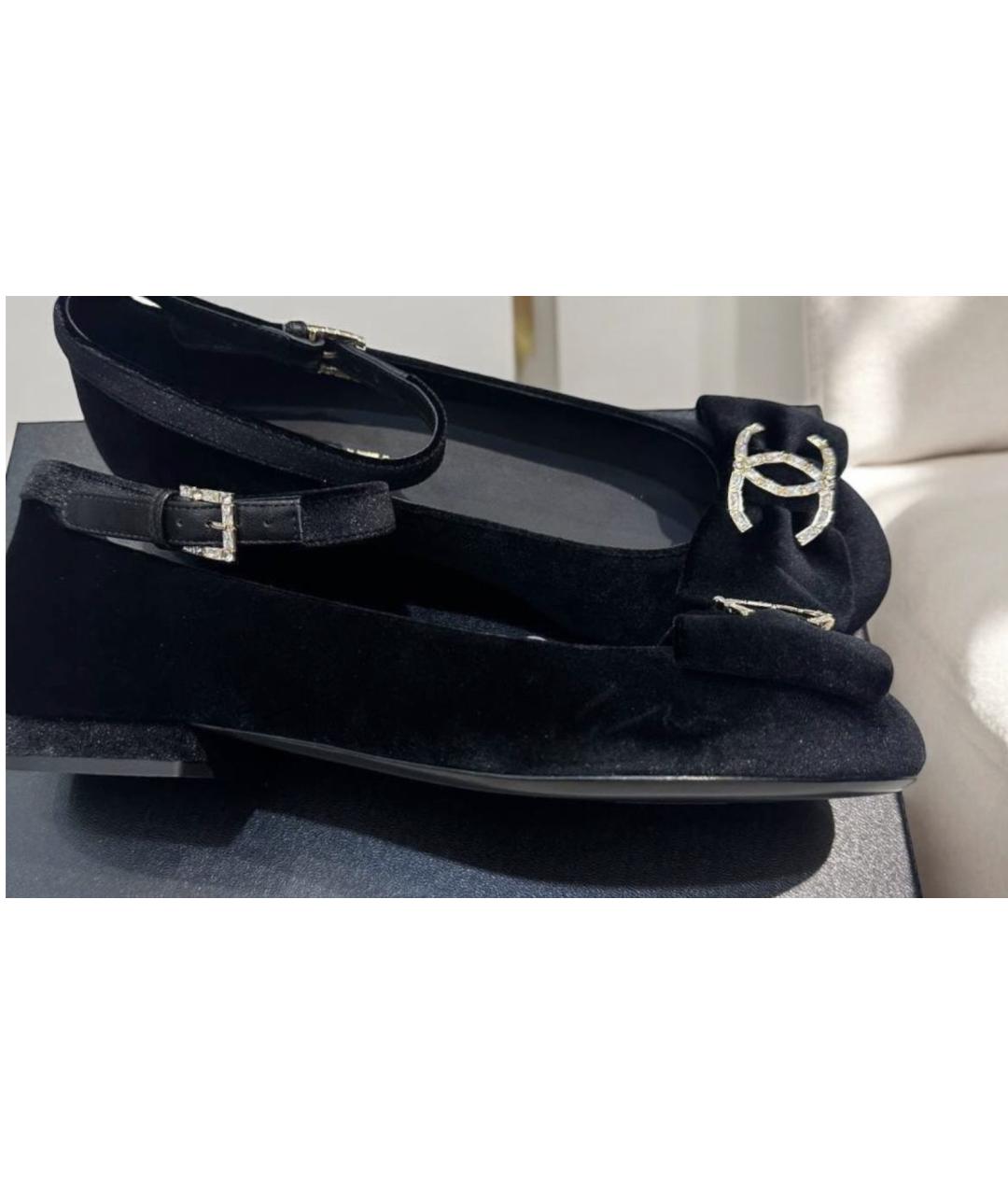 CHANEL Черные бархатные балетки, фото 5
