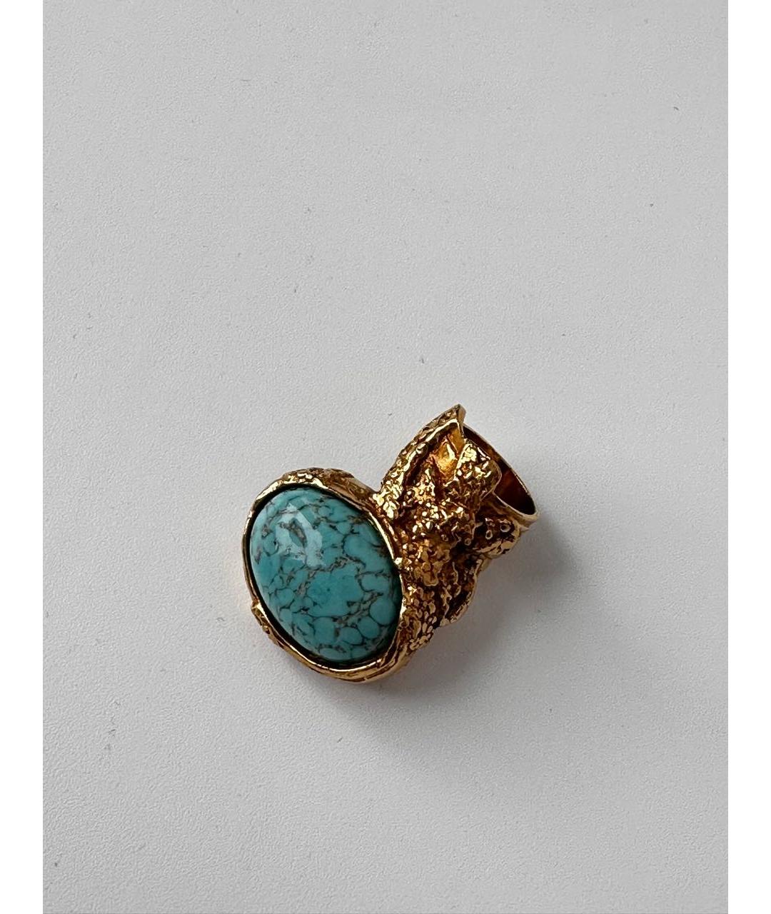 SAINT LAURENT Бирюзовое позолоченное кольцо, фото 2