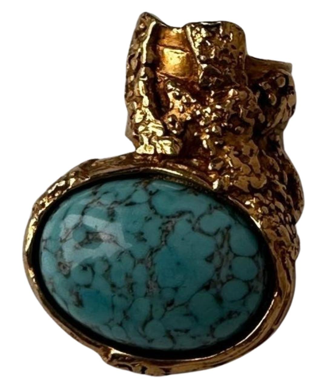 SAINT LAURENT Бирюзовое позолоченное кольцо, фото 1