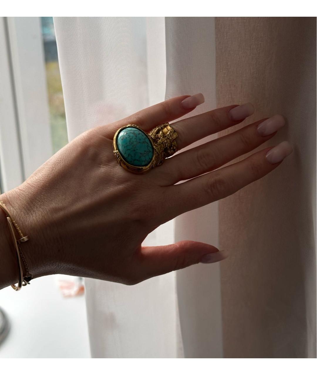 SAINT LAURENT Бирюзовое позолоченное кольцо, фото 4