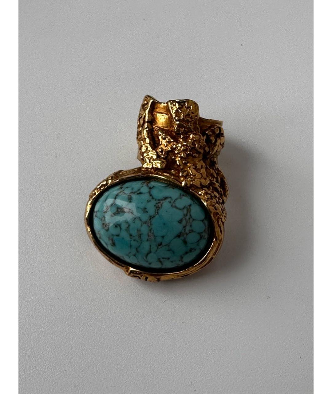 SAINT LAURENT Бирюзовое позолоченное кольцо, фото 5