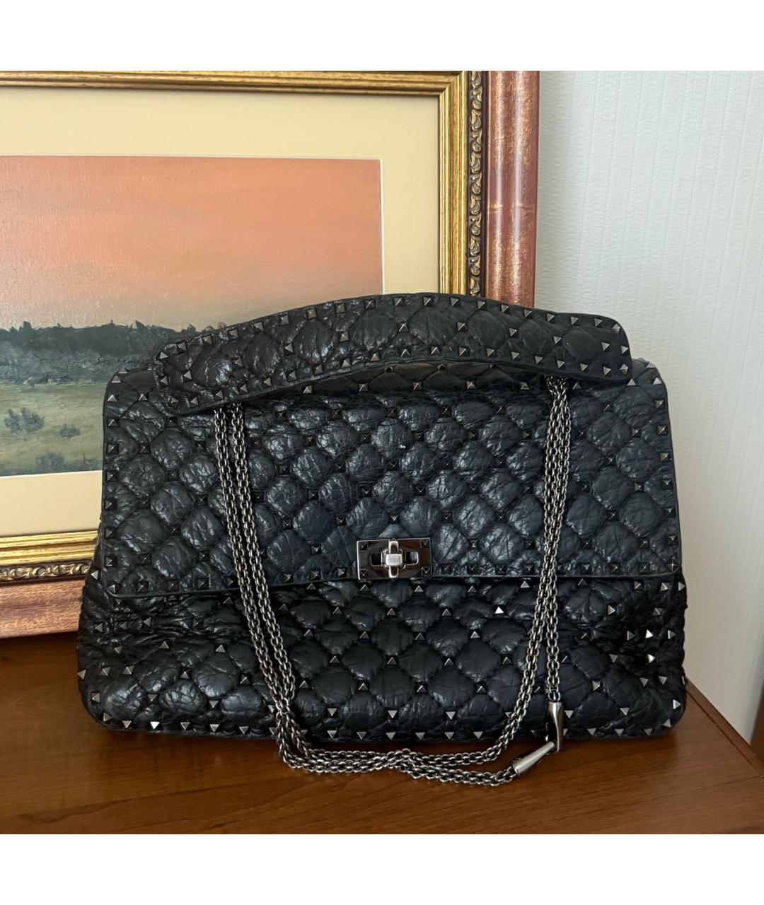 VALENTINO Черная кожаная сумка с короткими ручками, фото 5