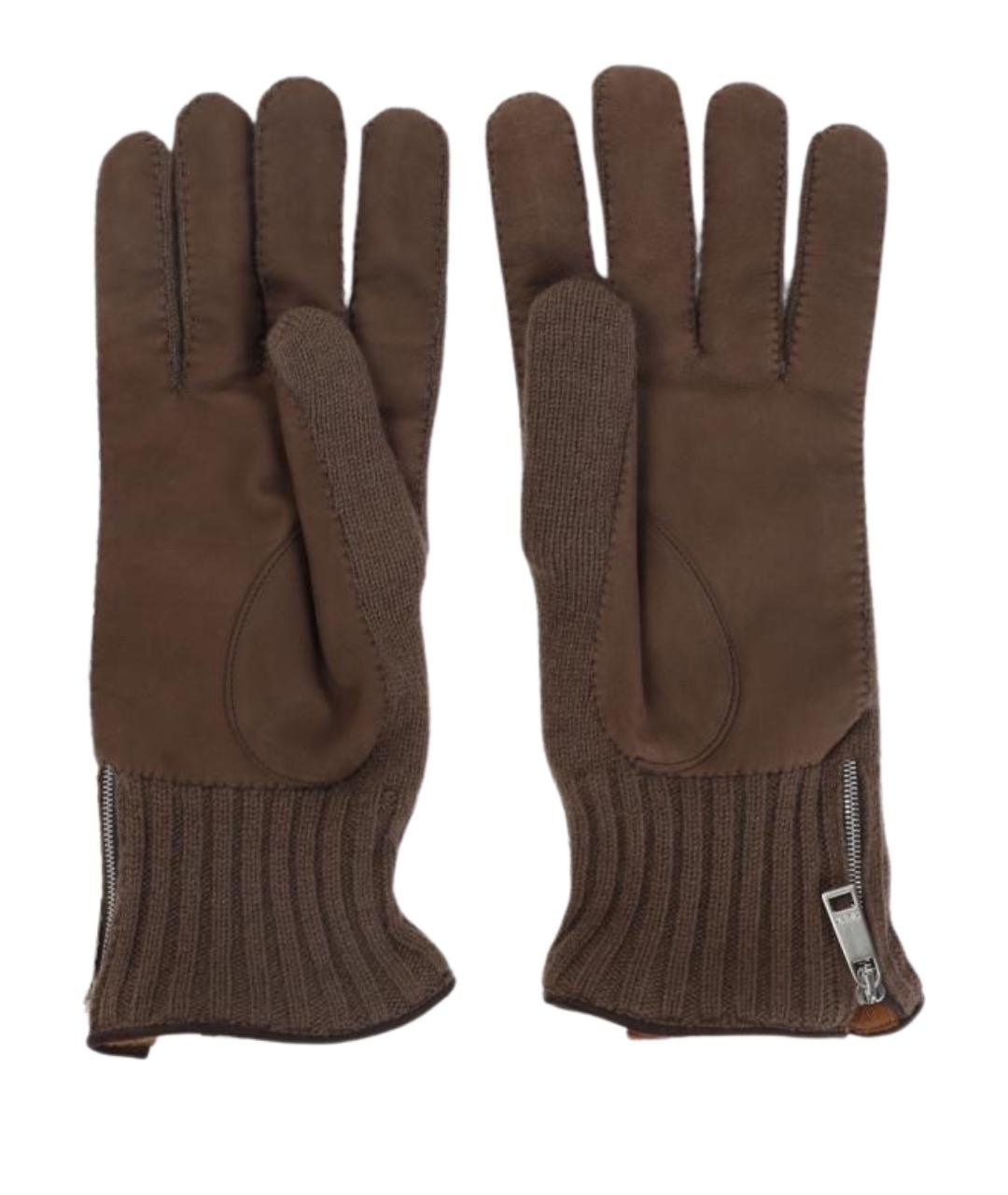 ZEGNA Коричневые кашемировые перчатки, фото 2
