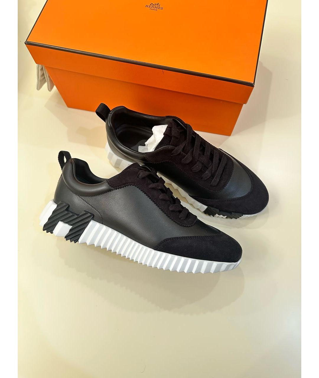 HERMES Черные кожаные кроссовки, фото 4