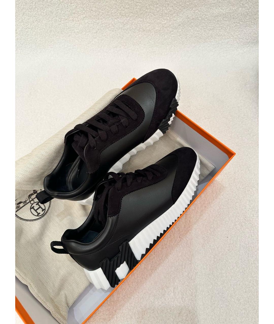 HERMES Черные кожаные кроссовки, фото 2