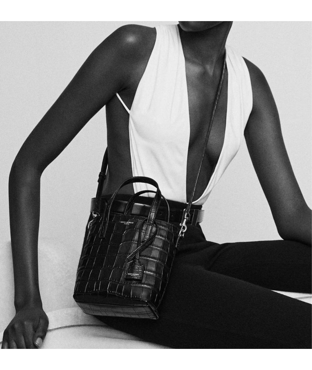 SAINT LAURENT Черная кожаная сумка тоут, фото 2