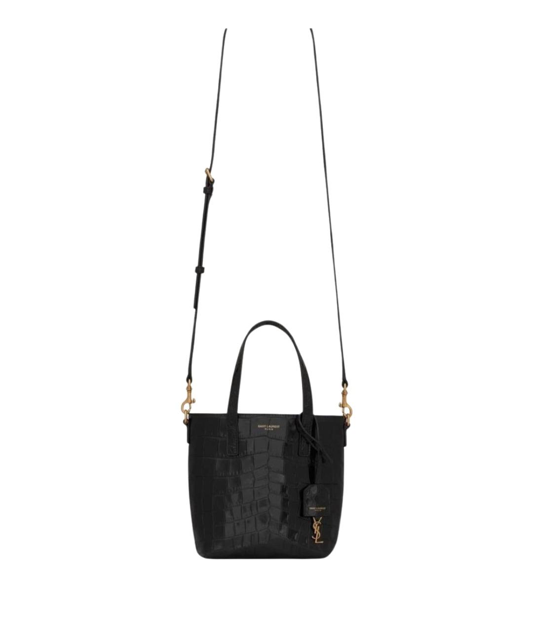 SAINT LAURENT Черная кожаная сумка тоут, фото 1