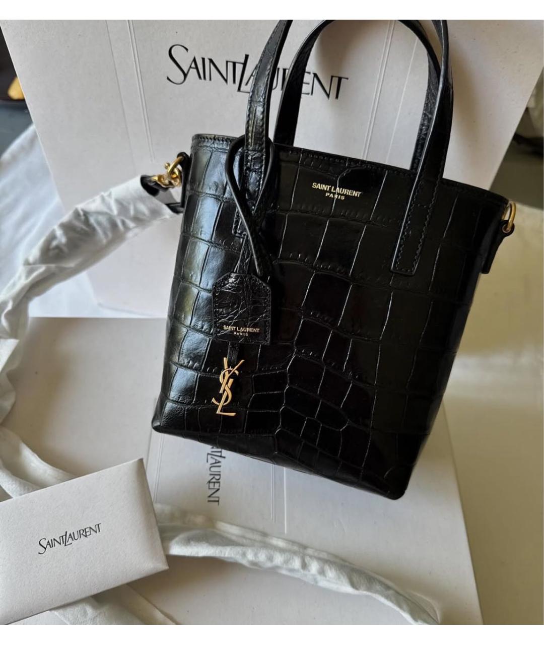 SAINT LAURENT Черная кожаная сумка тоут, фото 4