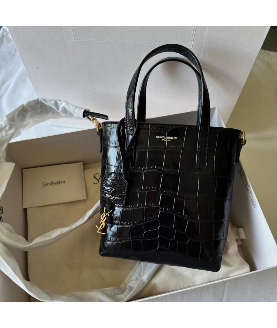 SAINT LAURENT Черная кожаная сумка тоут, фото 3