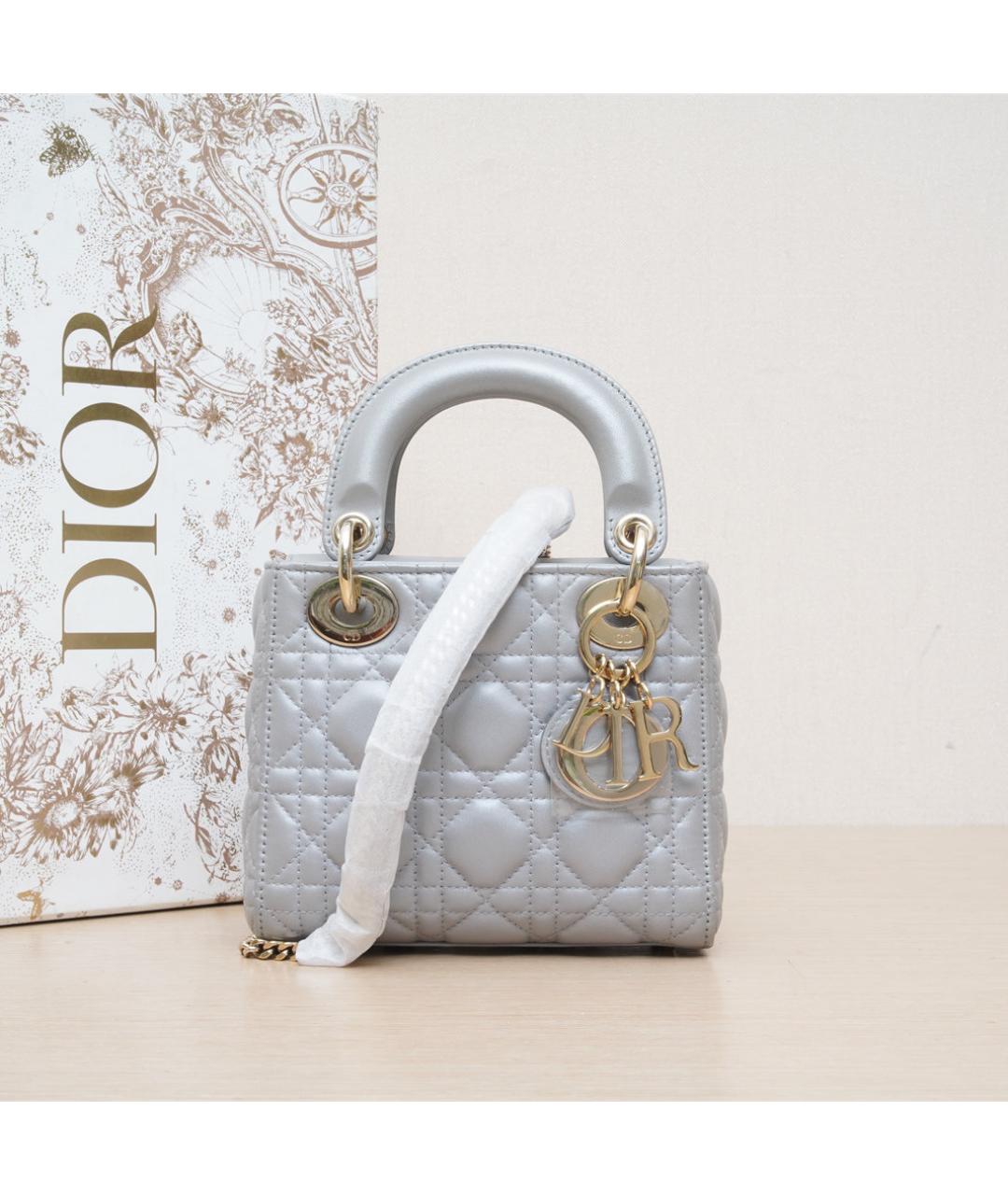 CHRISTIAN DIOR Серая кожаная сумка через плечо, фото 2