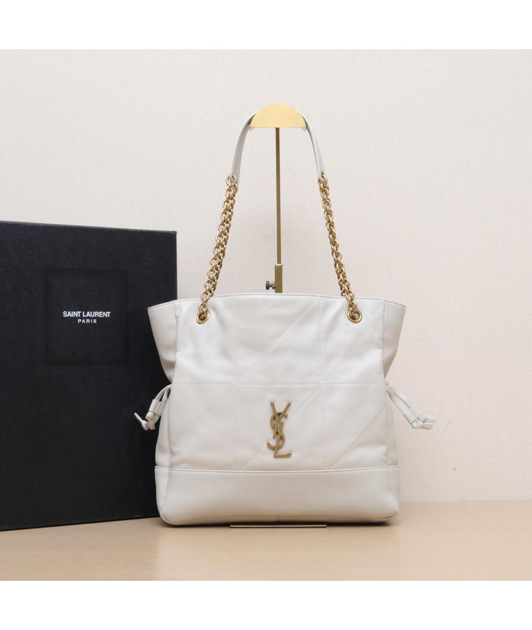 SAINT LAURENT Белая кожаная сумка через плечо, фото 2
