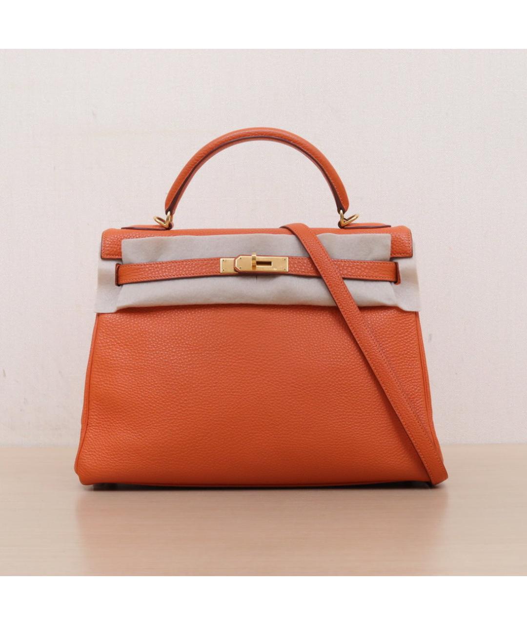 HERMES Оранжевая кожаная сумка через плечо, фото 3