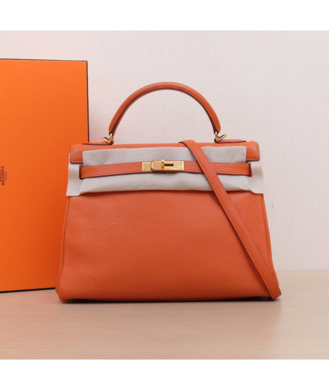 HERMES Оранжевая кожаная сумка через плечо, фото 2