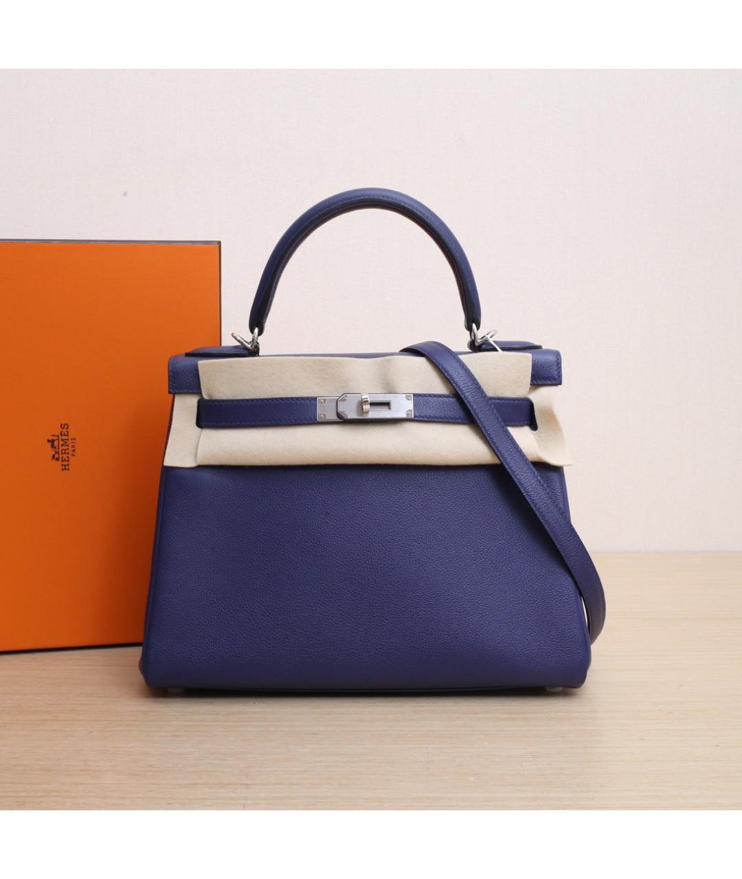 HERMES Темно-синяя кожаная сумка через плечо, фото 2