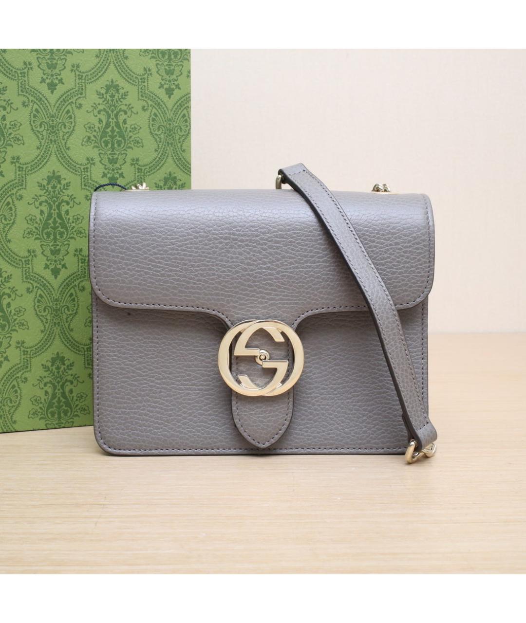 GUCCI Серая кожаная сумка через плечо, фото 2