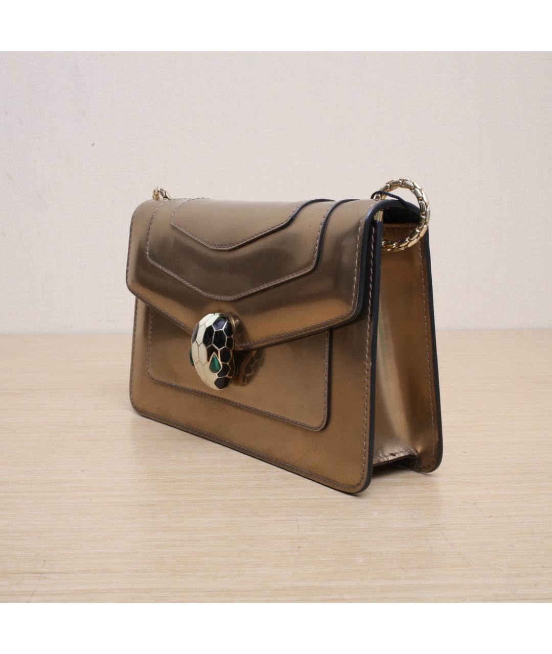 BVLGARI Золотая кожаная сумка через плечо, фото 4