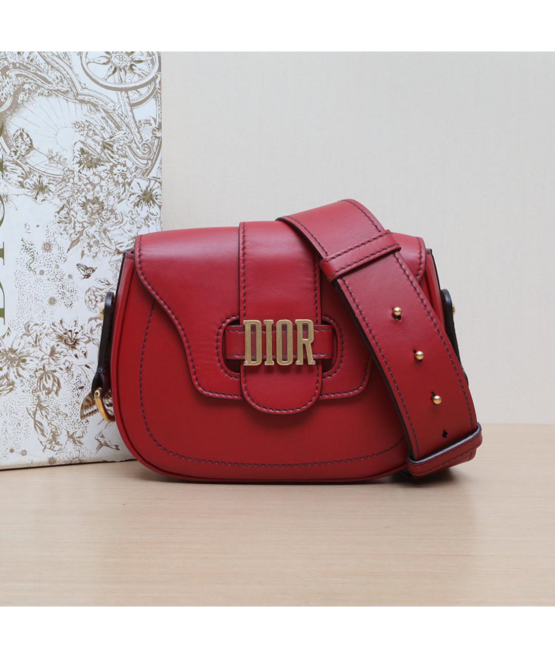 CHRISTIAN DIOR Красная кожаная сумка через плечо, фото 2