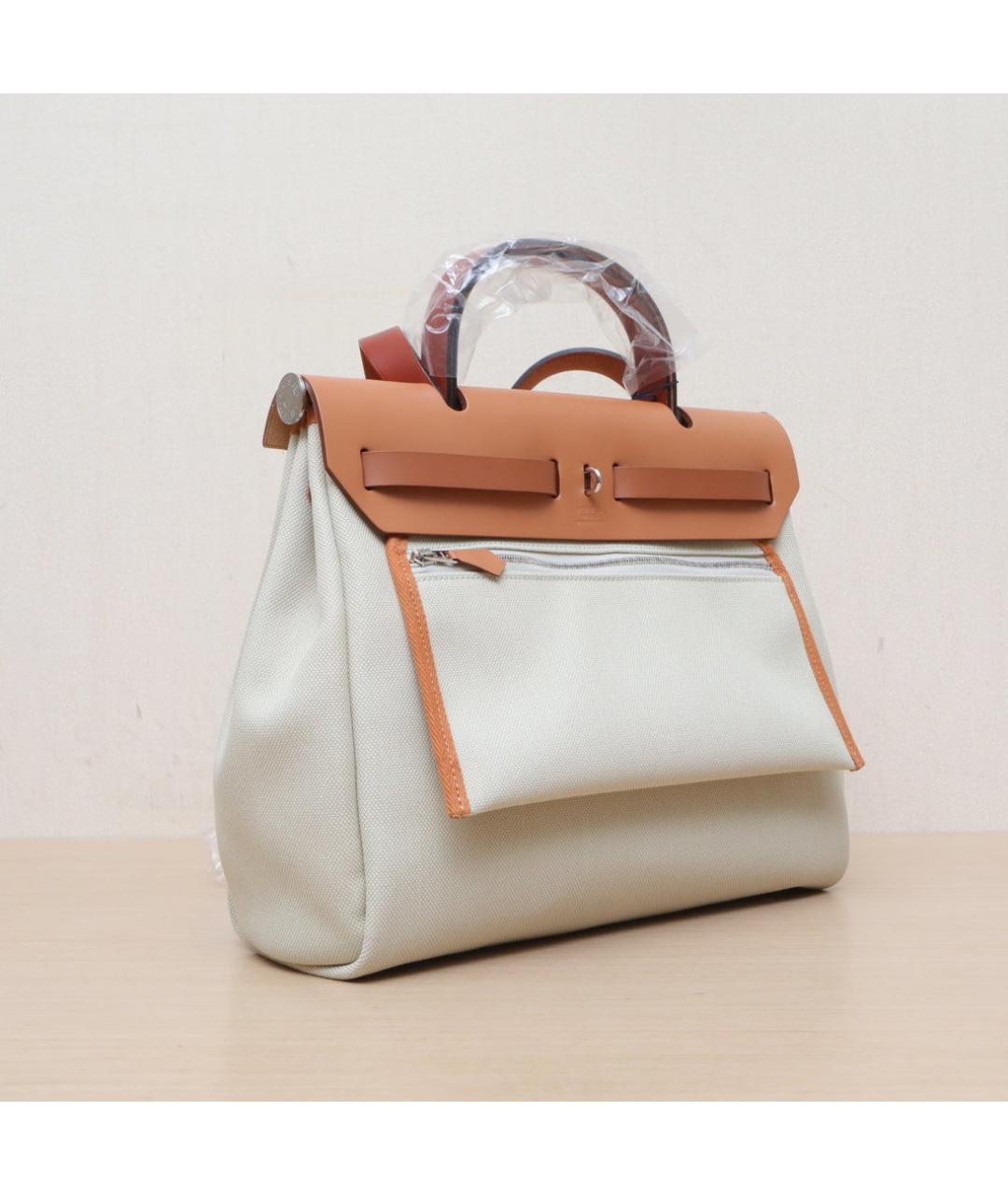 HERMES Бежевая тканевая сумка через плечо, фото 6