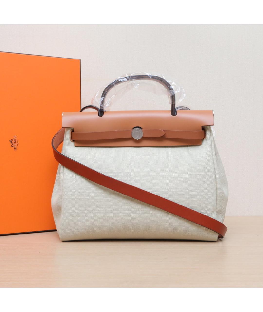 HERMES Бежевая тканевая сумка через плечо, фото 2