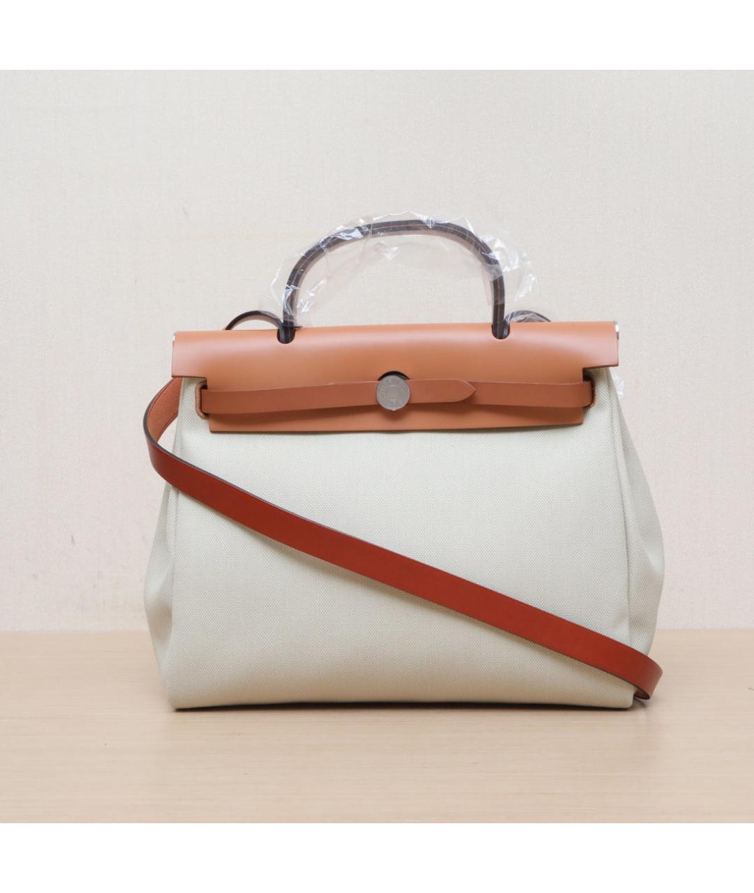 HERMES Бежевая тканевая сумка через плечо, фото 3