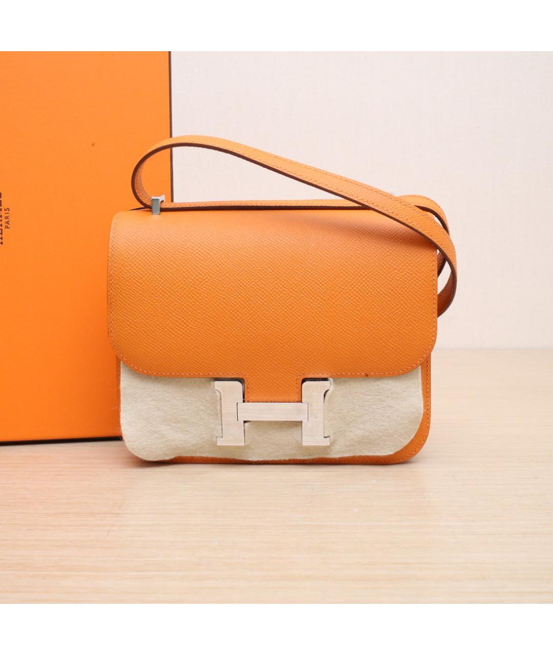 HERMES Оранжевая кожаная сумка через плечо, фото 2