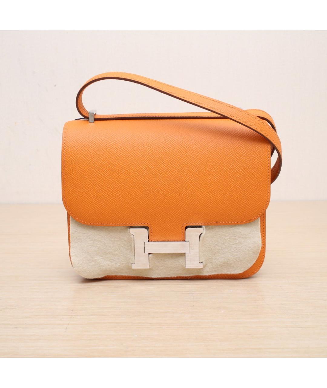 HERMES Оранжевая кожаная сумка через плечо, фото 3