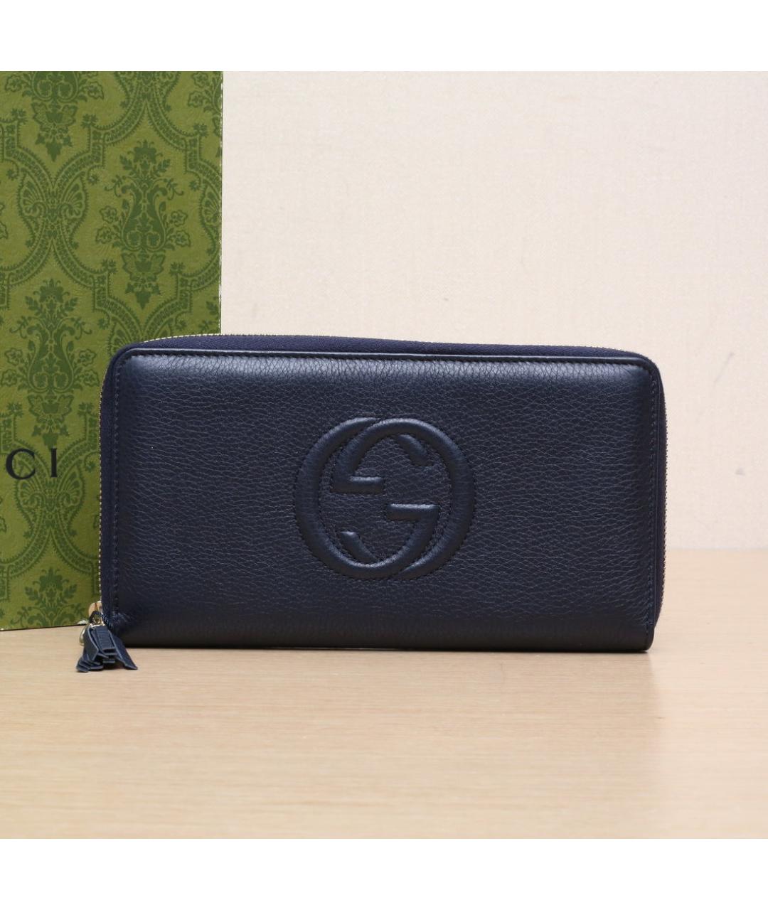 GUCCI Темно-синий кожаный кошелек, фото 2