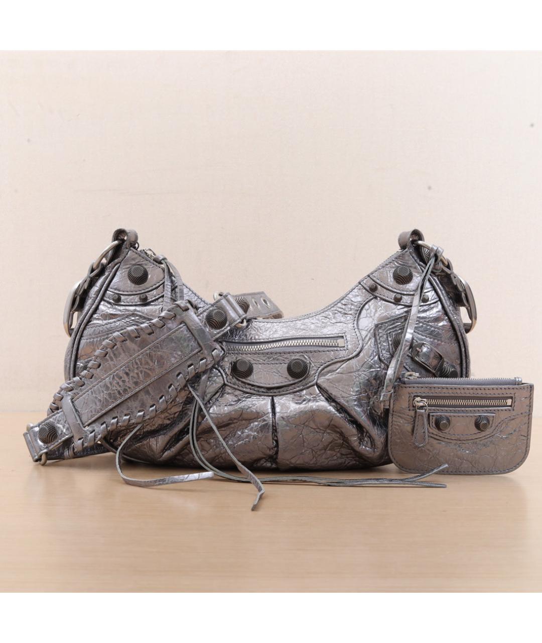 BALENCIAGA Серебряная кожаная сумка через плечо, фото 3