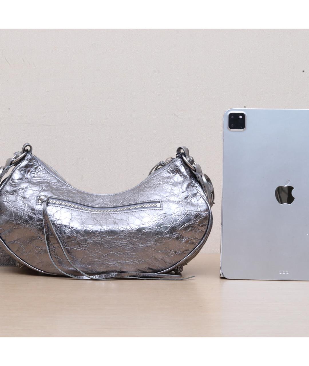 BALENCIAGA Серебряная кожаная сумка через плечо, фото 7