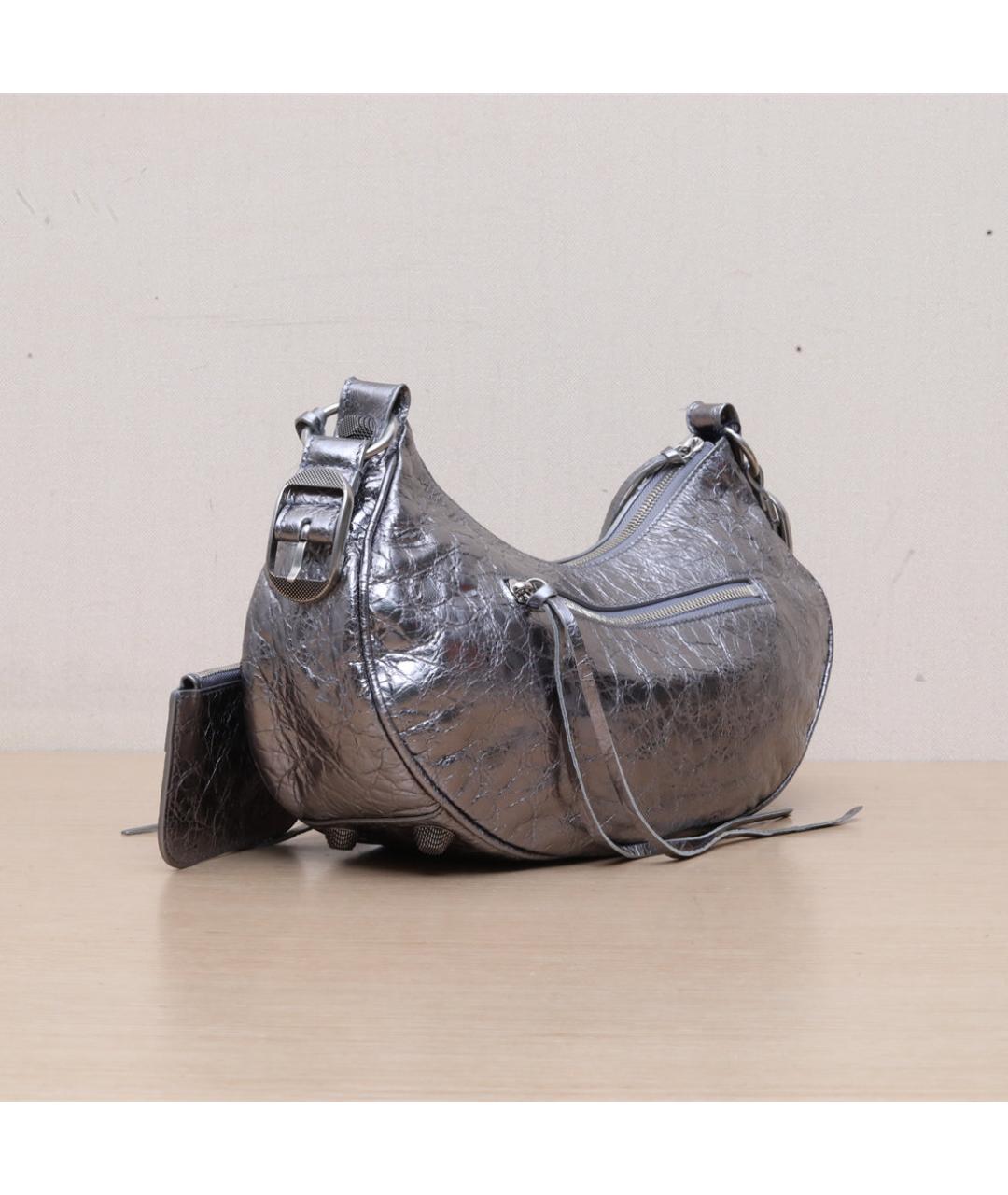 BALENCIAGA Серебряная кожаная сумка через плечо, фото 6