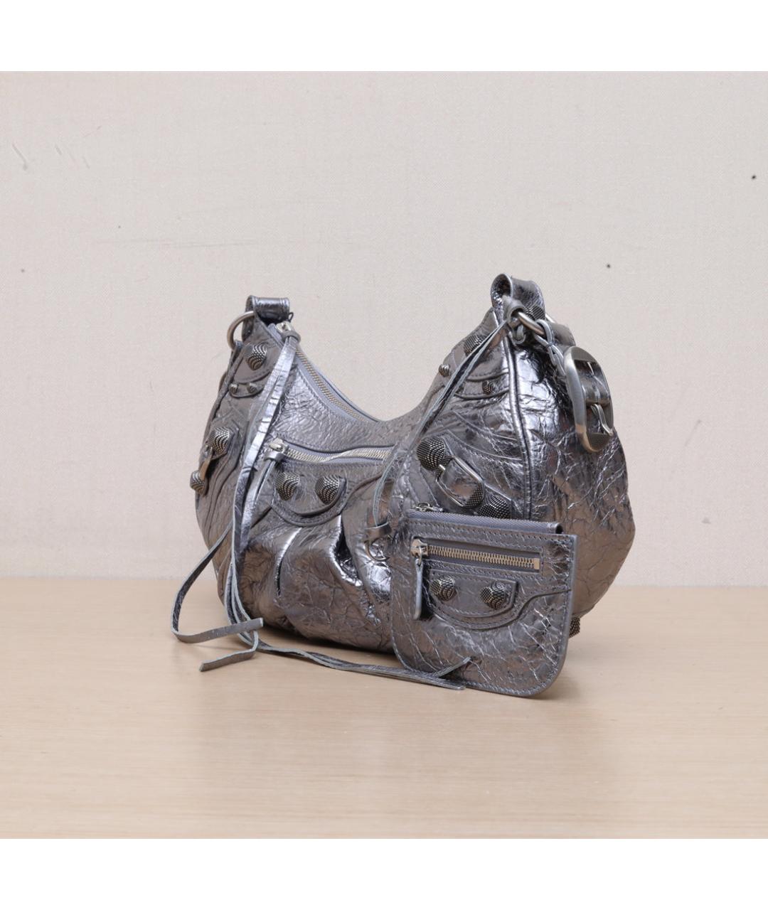 BALENCIAGA Серебряная кожаная сумка через плечо, фото 4