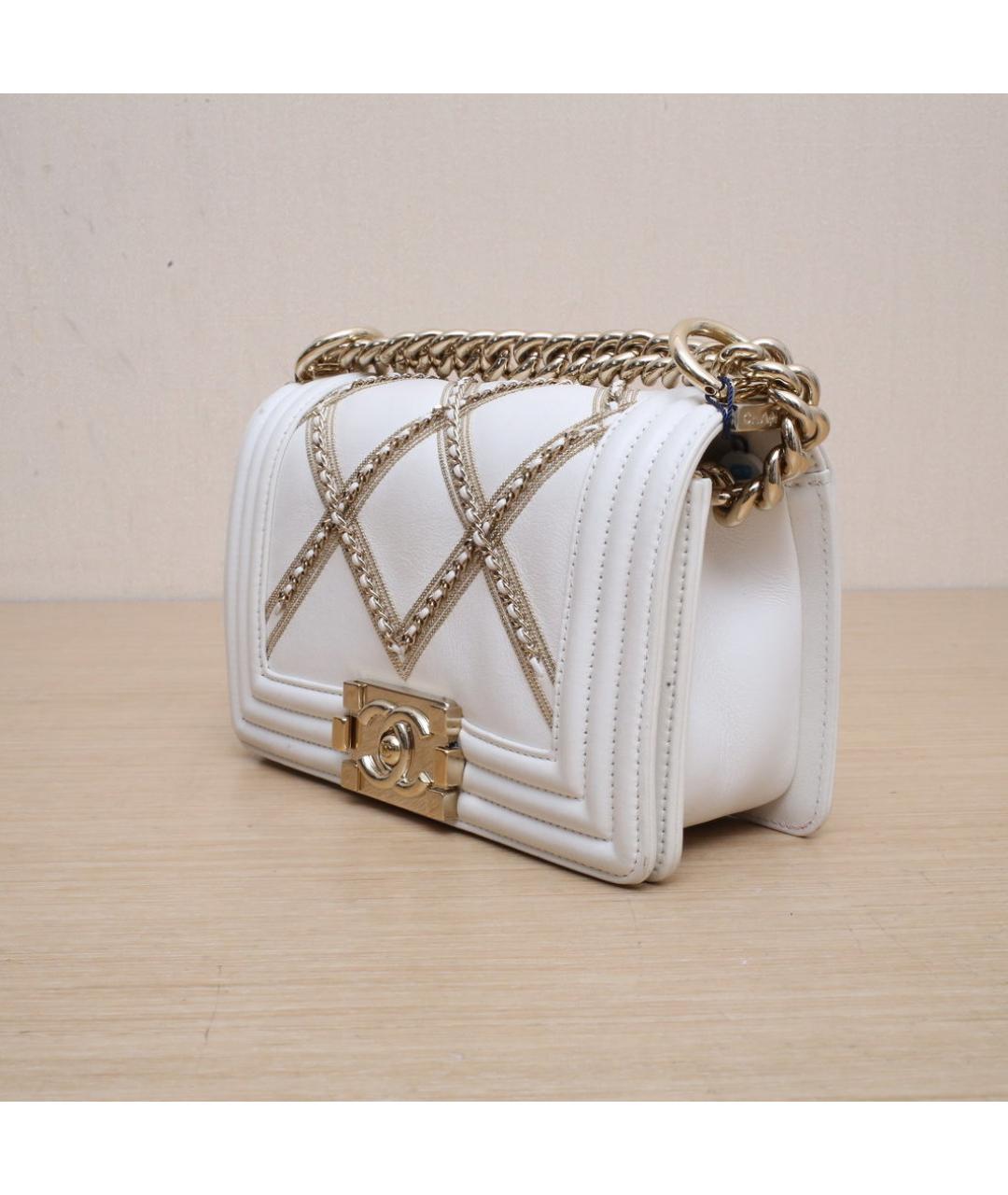 CHANEL Белая кожаная сумка через плечо, фото 4
